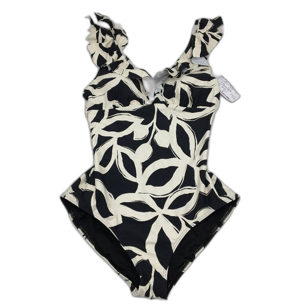 Myer Black & White Patterned Ruffle Padded Swimsuit One-Piece Ladies Size 10
