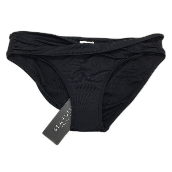 Seafolly Black Cross Front Smooth Brief Bikini Swim Bottoms Ladies Size 10