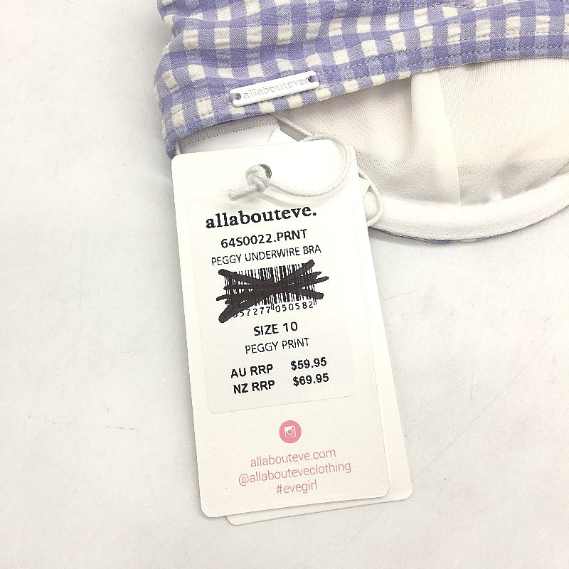 AllAboutEve Purple & White Checkered Underwire Bikini Top Ladies Size 10