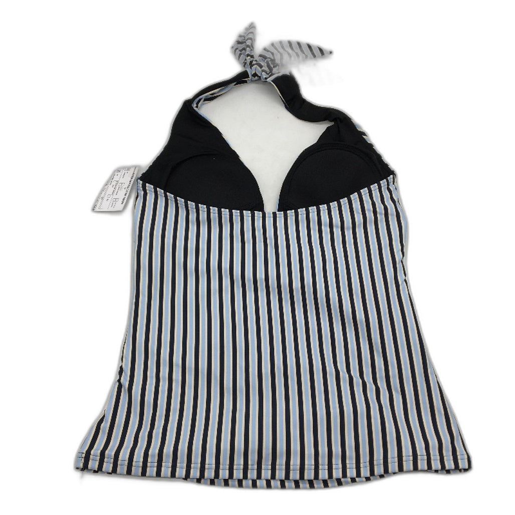 Myer Blue & Navy Stripe Patterned Padded Bather Swim Halter Top Ladies Size 10