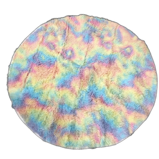 Rainbow Faux Fur Soft Fluffy Round Kids Bedroom Floor Rug 150cm x 150cm