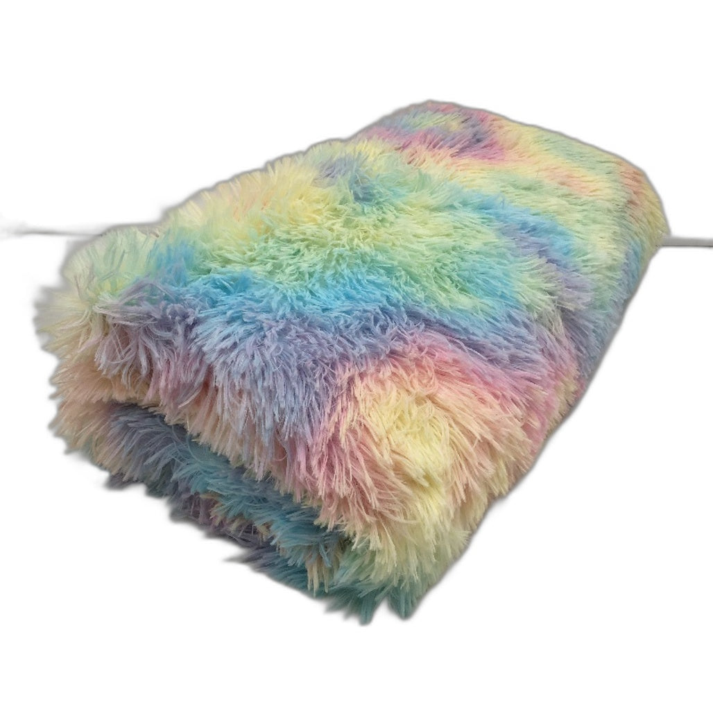Rainbow Faux Fur Soft Fluffy Round Kids Bedroom Floor Rug 150cm x 150cm