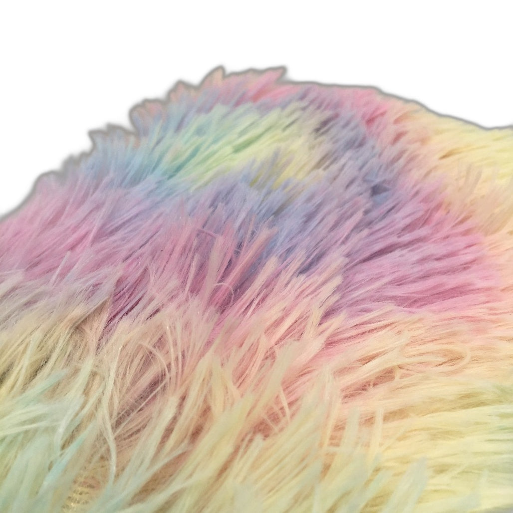 Rainbow Faux Fur Soft Fluffy Round Kids Bedroom Floor Rug 150cm x 150cm
