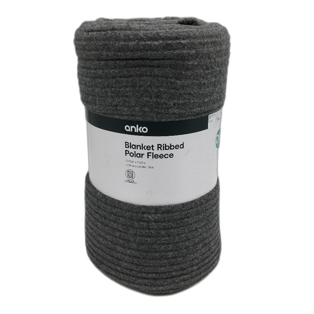 Ribbed Polar Fleece Dark Grey Soft Throw Blanket 2.20m x 2.40m
