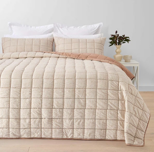 Quilted Coverlet Set Reversible Orange & White Striped Doona Cover Set QUEEN