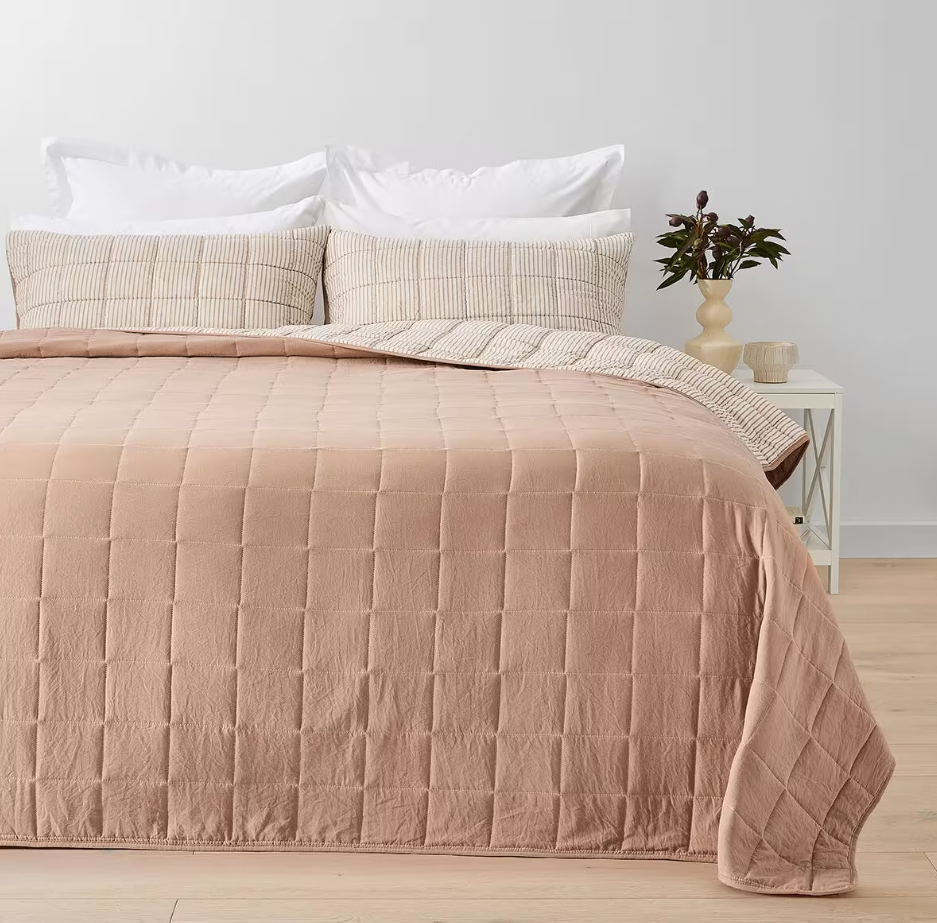 Quilted Coverlet Set Reversible Orange & White Striped Doona Cover Set QUEEN