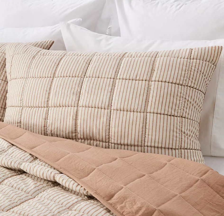 Quilted Coverlet Set Reversible Orange & White Striped Doona Cover Set QUEEN