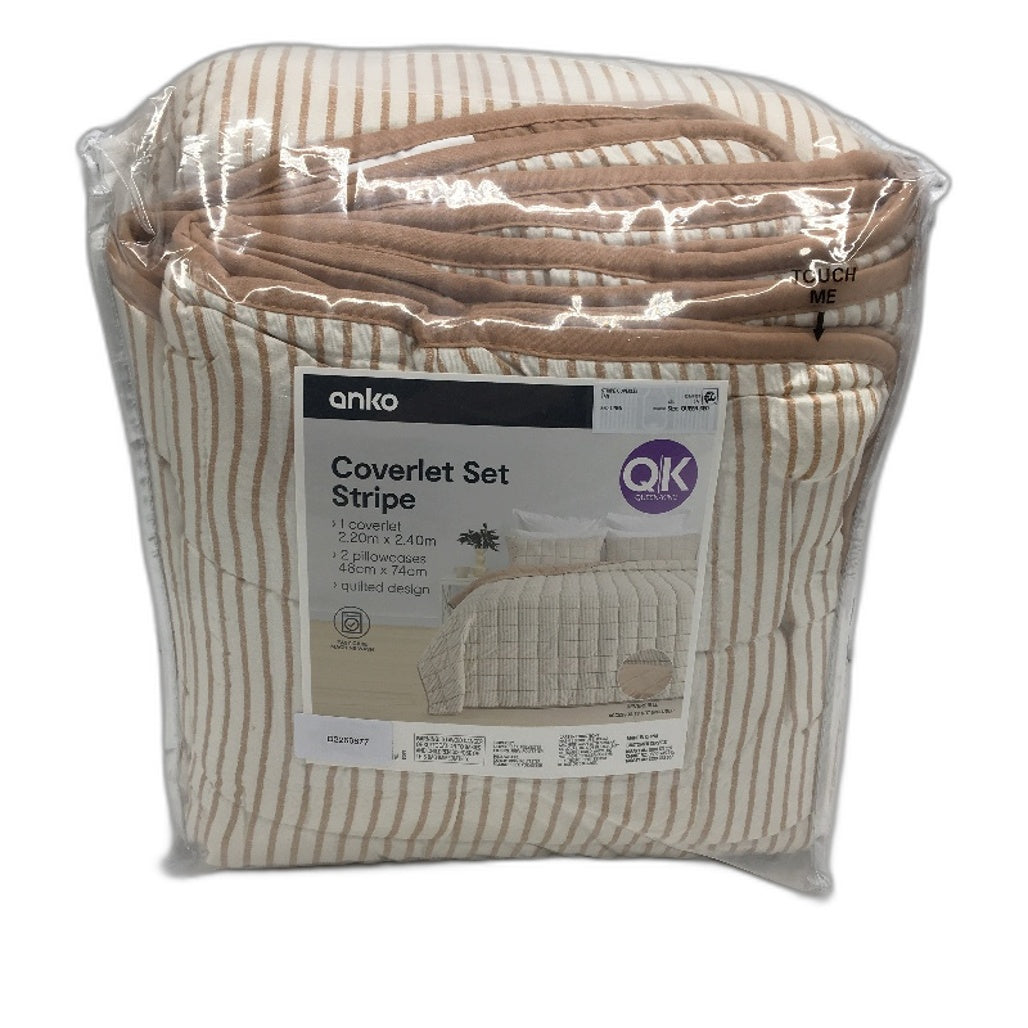 Quilted Coverlet Set Reversible Orange & White Striped Doona Cover Set QUEEN
