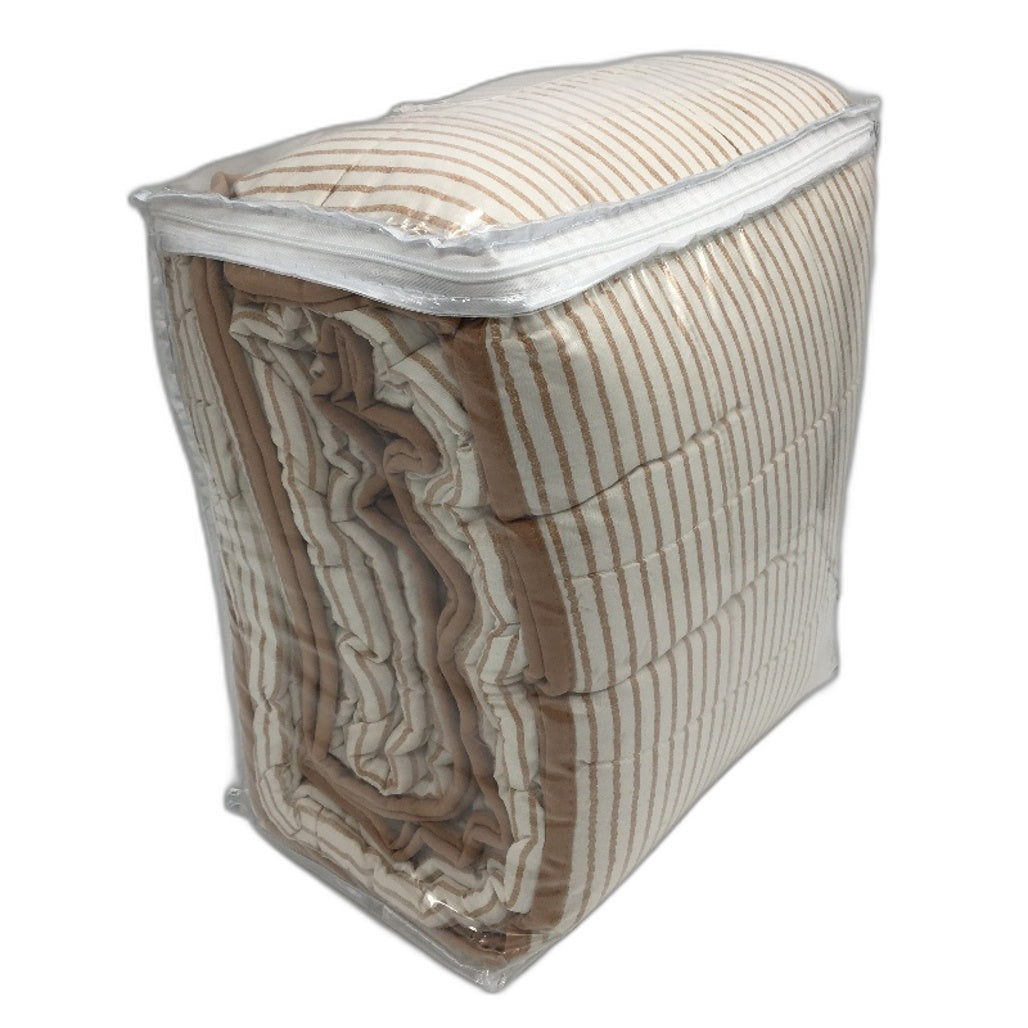 Quilted Coverlet Set Reversible Orange & White Striped Doona Cover Set QUEEN