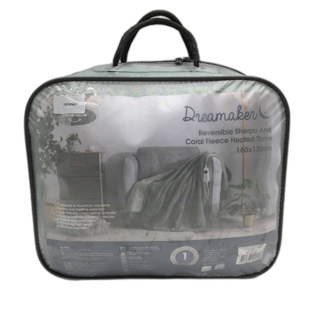 Dreamaker Double Sided Coral Fleece Heated Throw Blanket Light Green 160x130cm