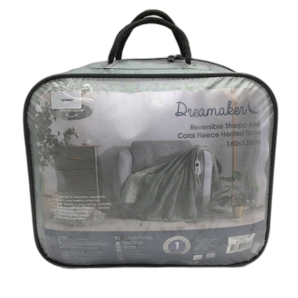 Dreamaker Double Sided Coral Fleece Heated Throw Blanket Light Green 160x130cm