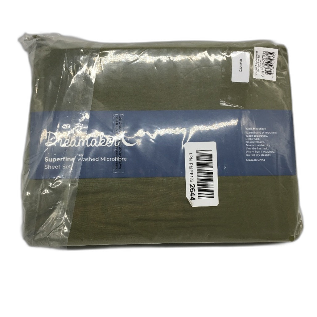 Dreamaker Olive Green Sheet Set Microfiber Flat & Fitted Sheets QUEEN
