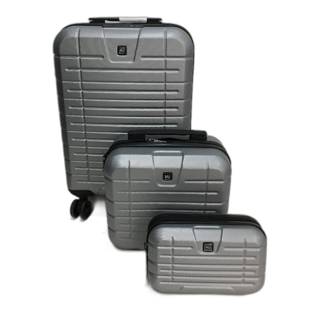 3 Pcs Silver Grey Hardshell Suitcase & Carry On Case Travel Luggage Set TSA Lock