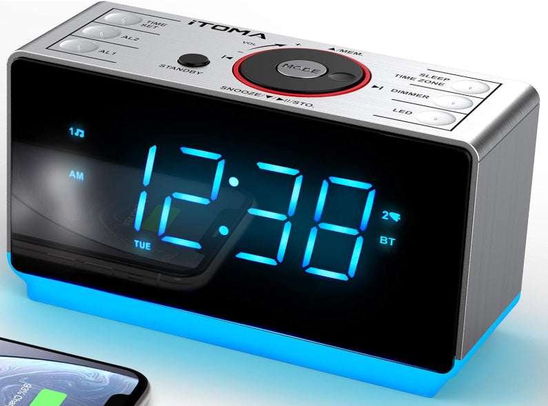 iToma Alarm Clock Radio With Bluetooth FM Radio Large LED Display USB Charging