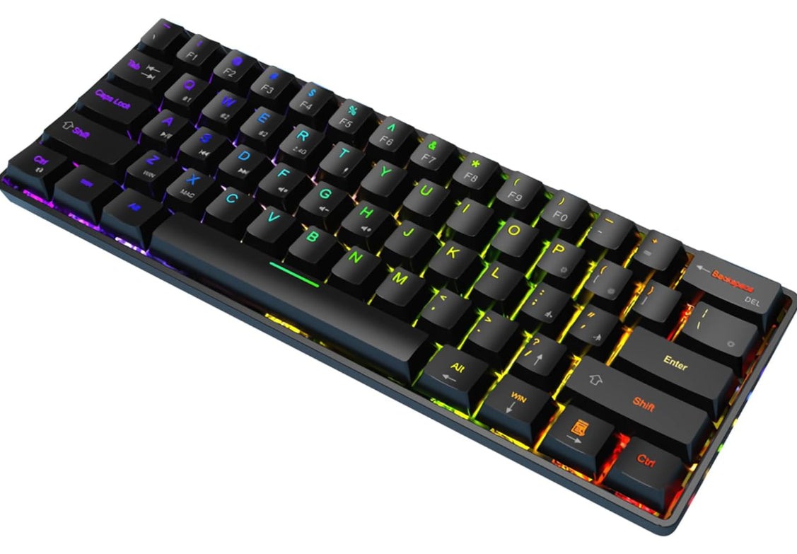 Wireless Gaming Keyboard 60% Mechanical Compact Game Keyboard Black RGB Lights