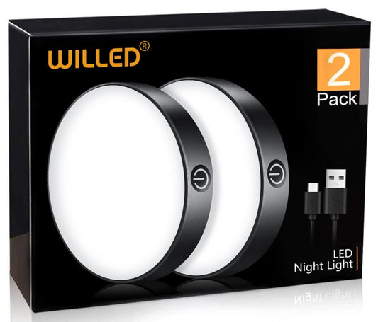 WILLED Tap Light Rechargeable 6000K Dimmable Touch Night Light LED Puck Lights