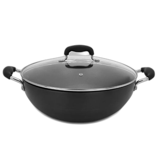 Crofton Chefs Collection 32CM Hard Anodised Non Stick Wok Frying Pan W Lid NEW