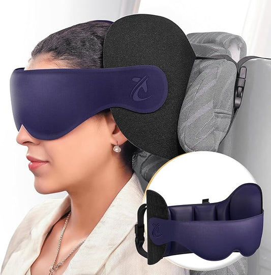 Bonairest Flight Travel Pillow 360 Support Headrest & 3D Eye Mask Purple NEW