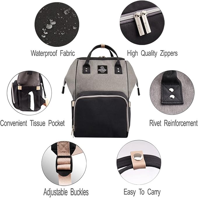 Pipi Bear Nappy Diaper Changing Bag & Pad Multifunctional Waterproof Grey NEW