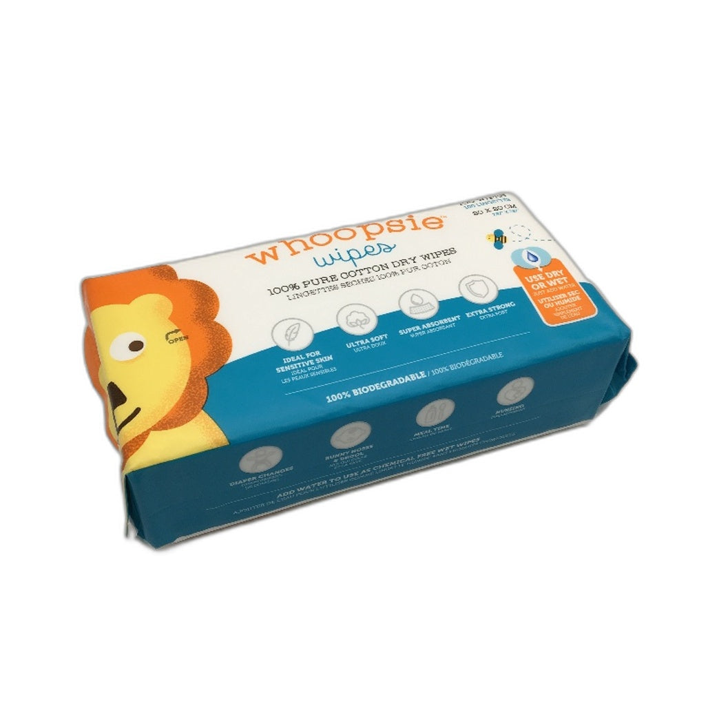 Whoopsie 5 Pack 100% Pure Cotton Dry Baby Wipes Soft Sensitive Extra Strong NEW