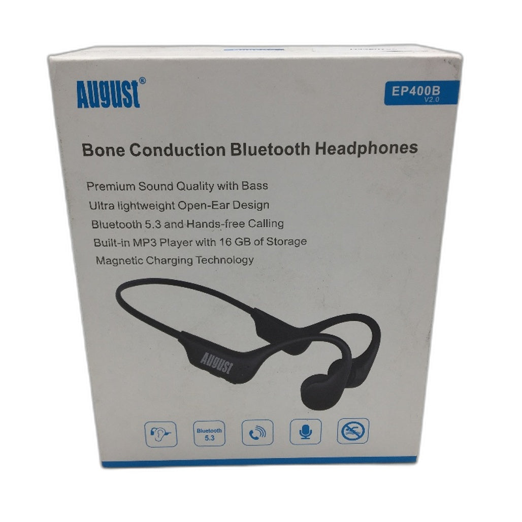 August EP400B Bone Conduction Bluetooth 5.3 Headphones Lightweight Wireless NEW