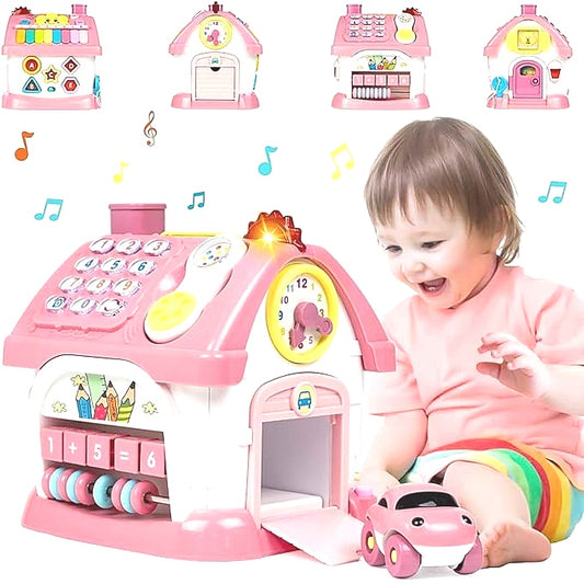 Montessori Toddler Toy 6 In 1 Multifunctional House Music Light Clock Age 1Y+