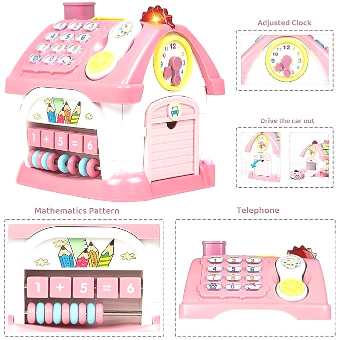 Montessori Toddler Toy 6 In 1 Multifunctional House Music Light Clock Age 1Y+