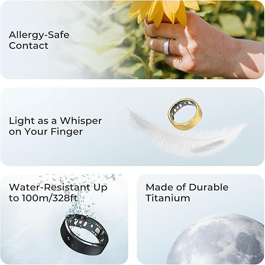 RingConn Gen 1 Smart Health Monitor Fitness Sleep Tracker Ring Black Size 8 NEW