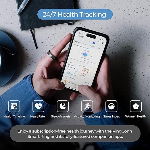 RingConn Gen 1 Smart Health Monitor Fitness Sleep Tracker Ring Black Size 8 NEW