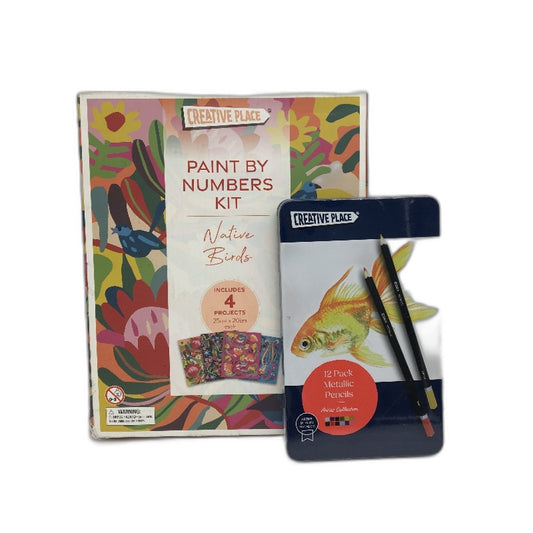 Creative Place Art Bundle Paint By Numbers 4 Pack & 12 PCS Metallic Pencils NEW