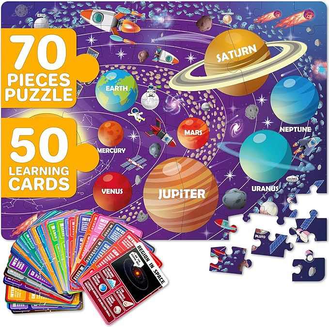 QUOKKA Our Solar System 70PCS Jigsaw Puzzles & 50 Cards Learn Space Age 3Y+ NEW