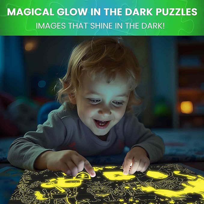 QUOKKA 4x100PCS Glow In The Dark Puzzle Learn Space Dinosaur Animals Age 4Y+ NEW