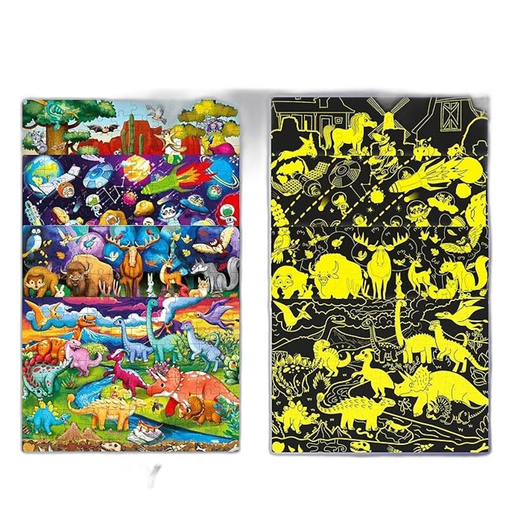QUOKKA 4x100PCS Glow In The Dark Puzzle Learn Space Dinosaur Animals Age 4Y+ NEW