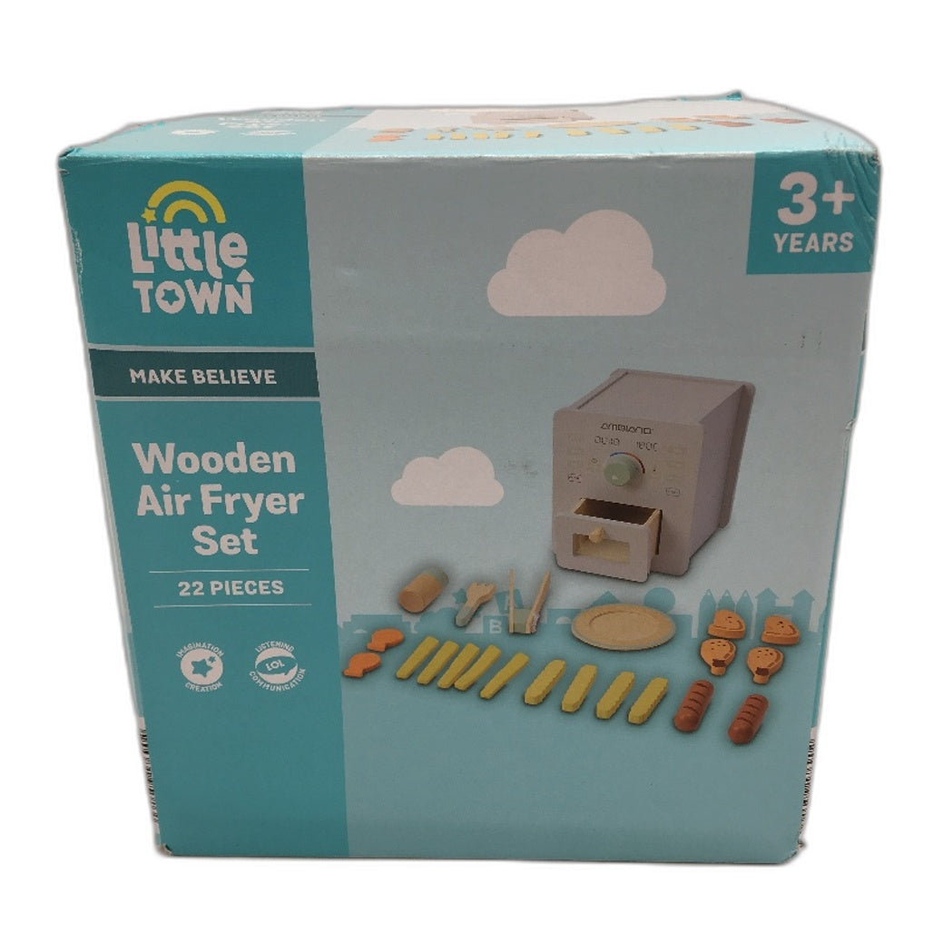 Little Town Wooden Air Fryer Toy 22PCS Playset Kitchen Pretend Play Age 3Y+ NEW