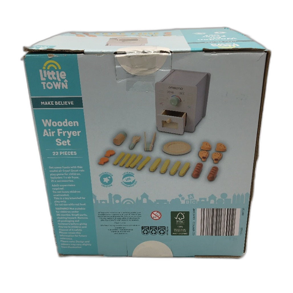 Little Town Wooden Air Fryer Toy 22PCS Playset Kitchen Pretend Play Age 3Y+ NEW