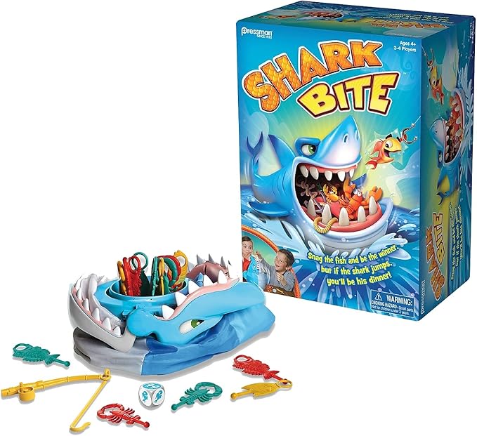 Pressman Shark Bite Kids Fishing Game No Batteries Needed 2-4 Players Age 4+ NEW