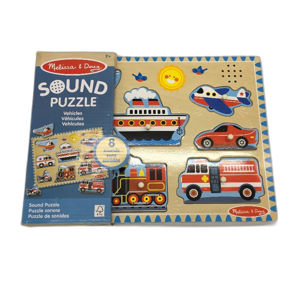 Melissa&Doug Vehicles Wooden Peg Sound Puzzle 8 PCS Matching Learning Age 2+ NEW
