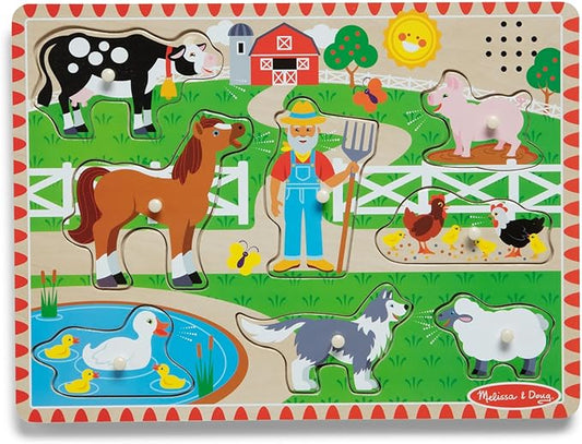 Melissa&Doug Farm Wooden Peg Sound Puzzle 8 PCS Matching Learning Age 2+ NEW