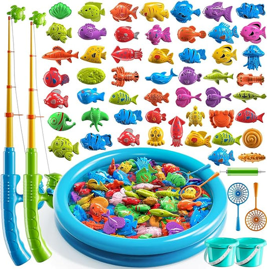 Magnetic Fishing Game With Inflatable Pond Kids Summer Water Toy Age 3+ NEW