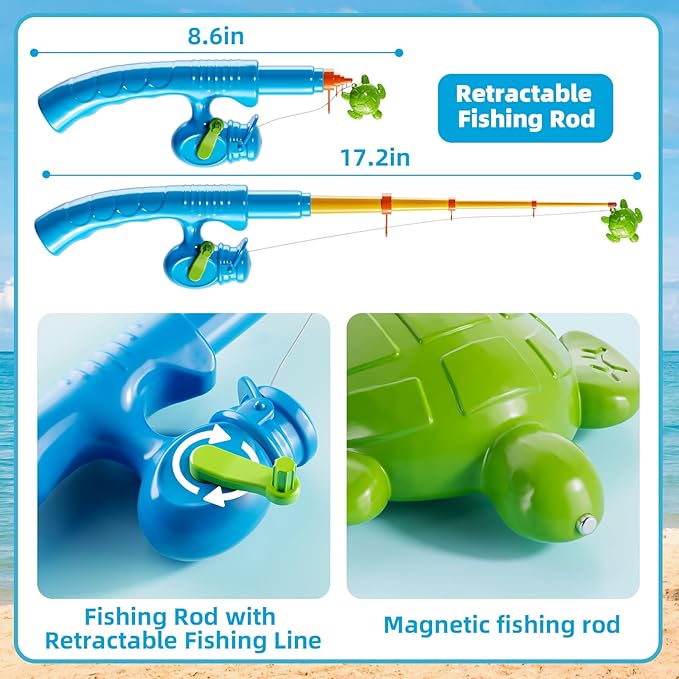 Magnetic Fishing Game With Inflatable Pond Kids Summer Water Toy Age 3+ NEW