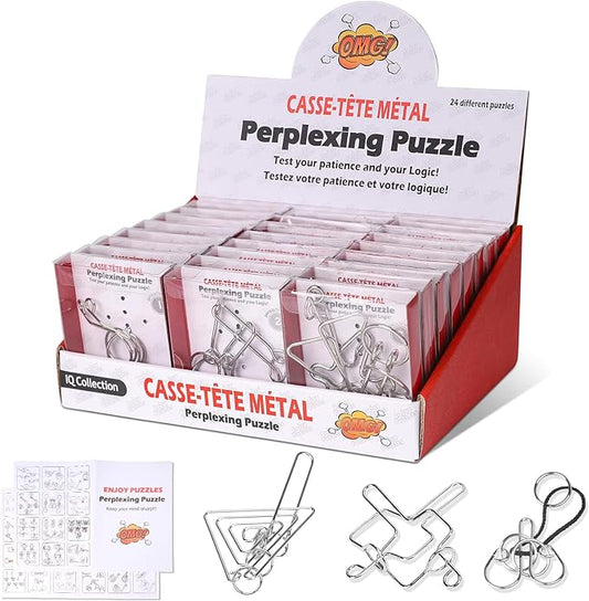 Metal Wire Puzzles Brain Teaser 24 Pack IQ Challenge Interlocking Toy Set NEW