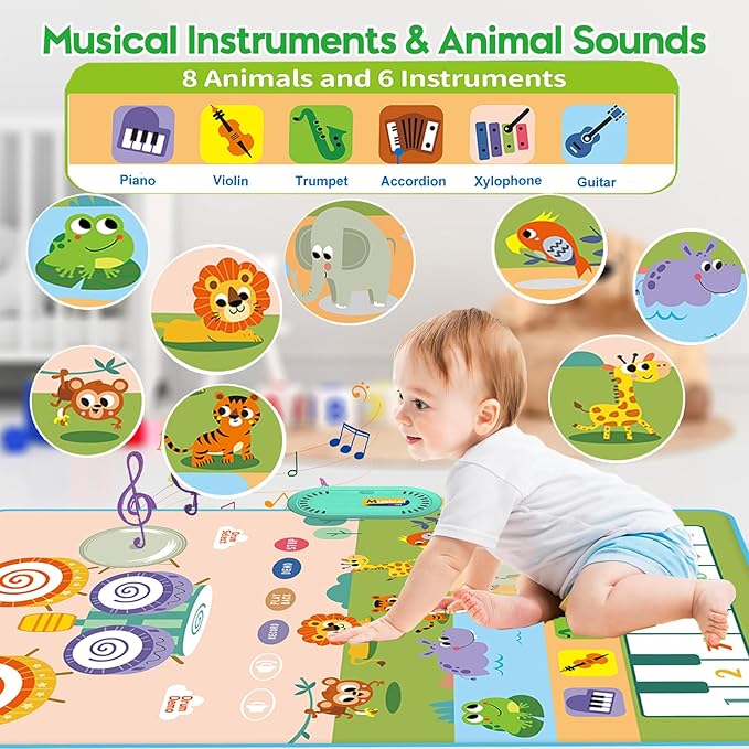 Kids Musical Toy 3 In 1 Piano Animal Sounds Drum Mat Sensory Learning Age 3+ NEW