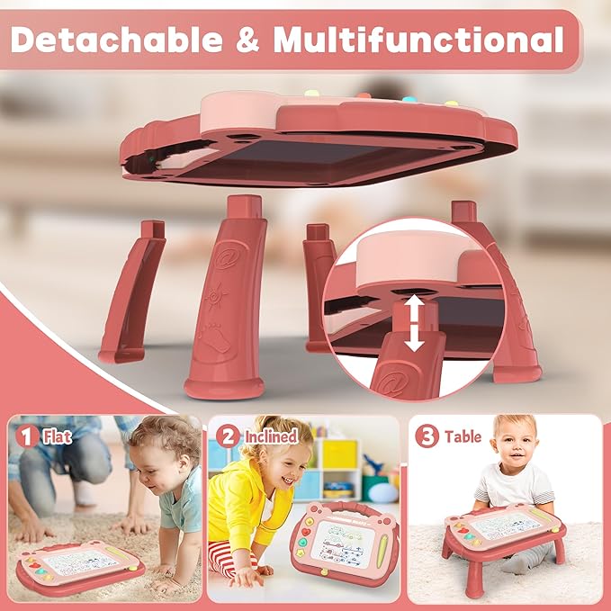 Magnetic Drawing Learning Board With 4 Stamps & Legs Kids Doodle Toys Age 3  NEW