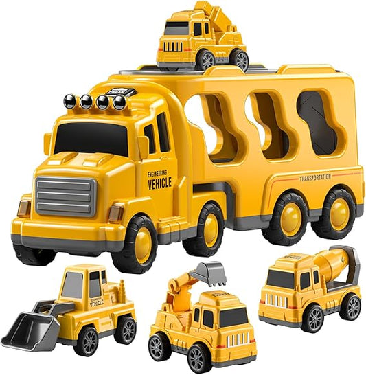 TEMI 5 In 1 Engineering Construction Truck Vehicle Toy Excavator Crane Age3+ NEW