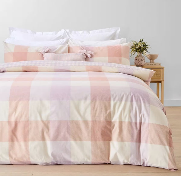 Millie Easy Care Large Check Reversible Cotton Rich Quilt Cover Set QUEEN NEW