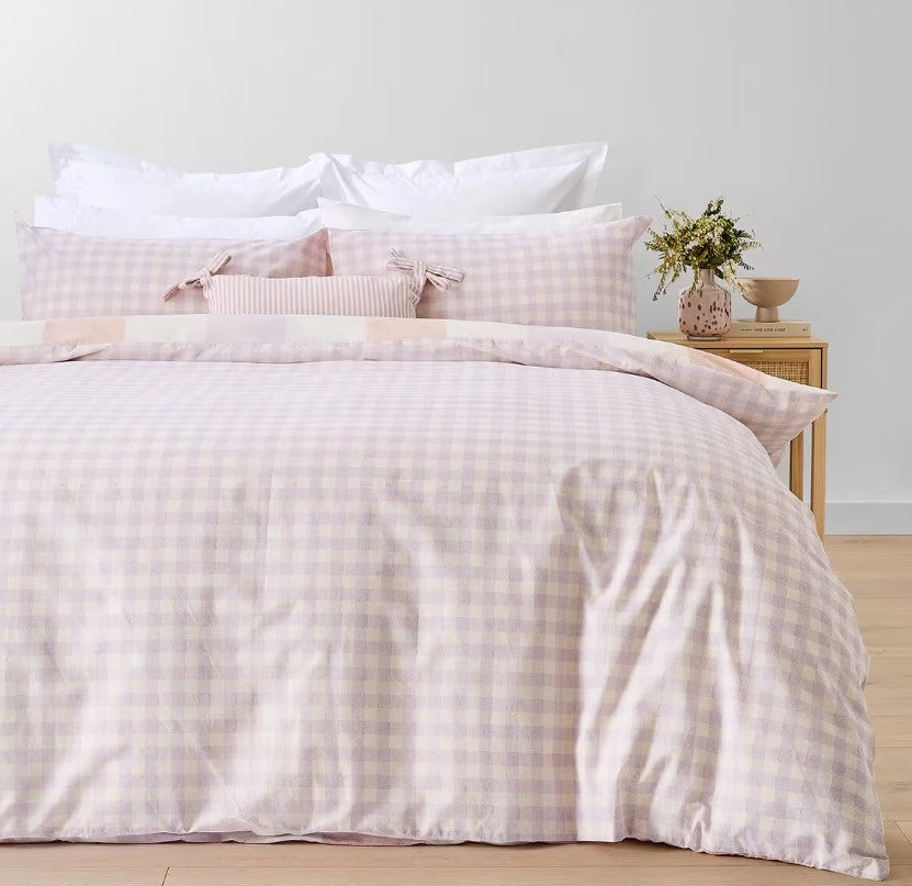 Millie Easy Care Large Check Reversible Cotton Rich Quilt Cover Set QUEEN NEW