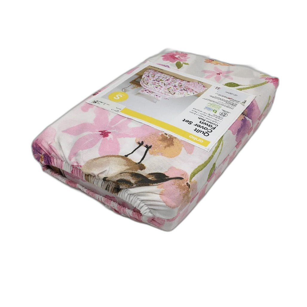 Fawn Cotton Rich Pink Floral & Check Reversible Quilt Cover Set SINGLE Bed NEW