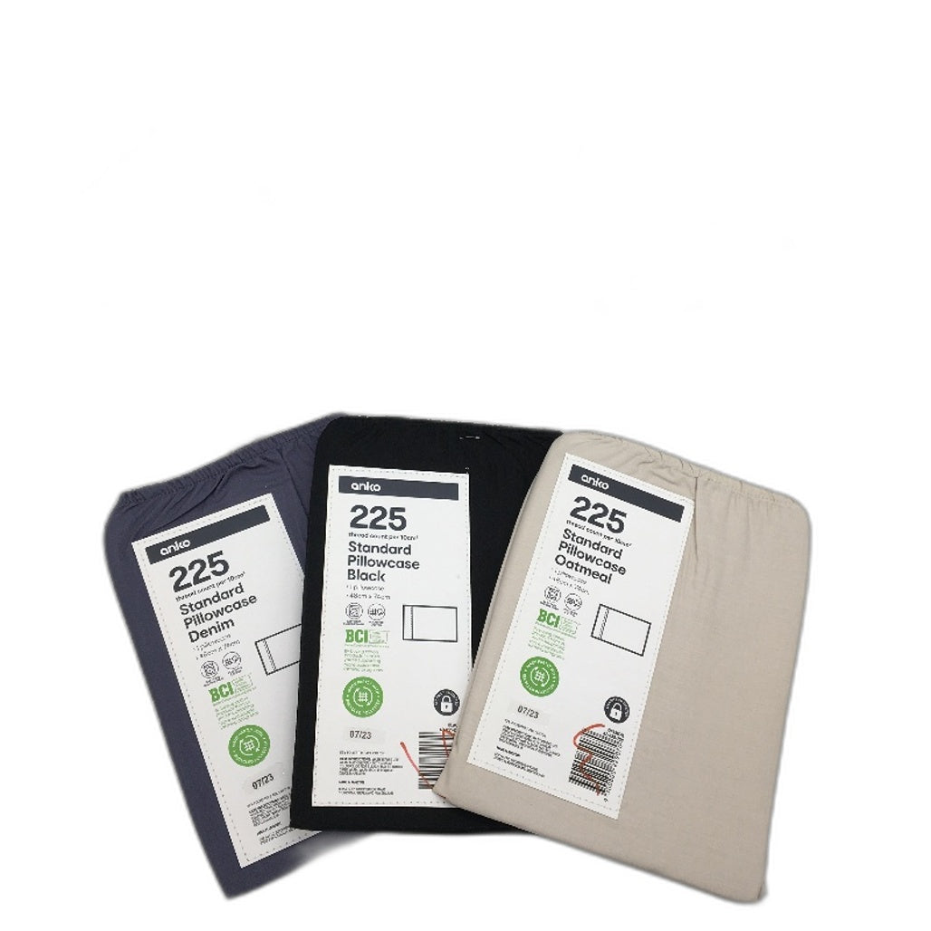 8 Piece 225 Thread Count Standard Pillow Cases Beige Black White Navy NEW