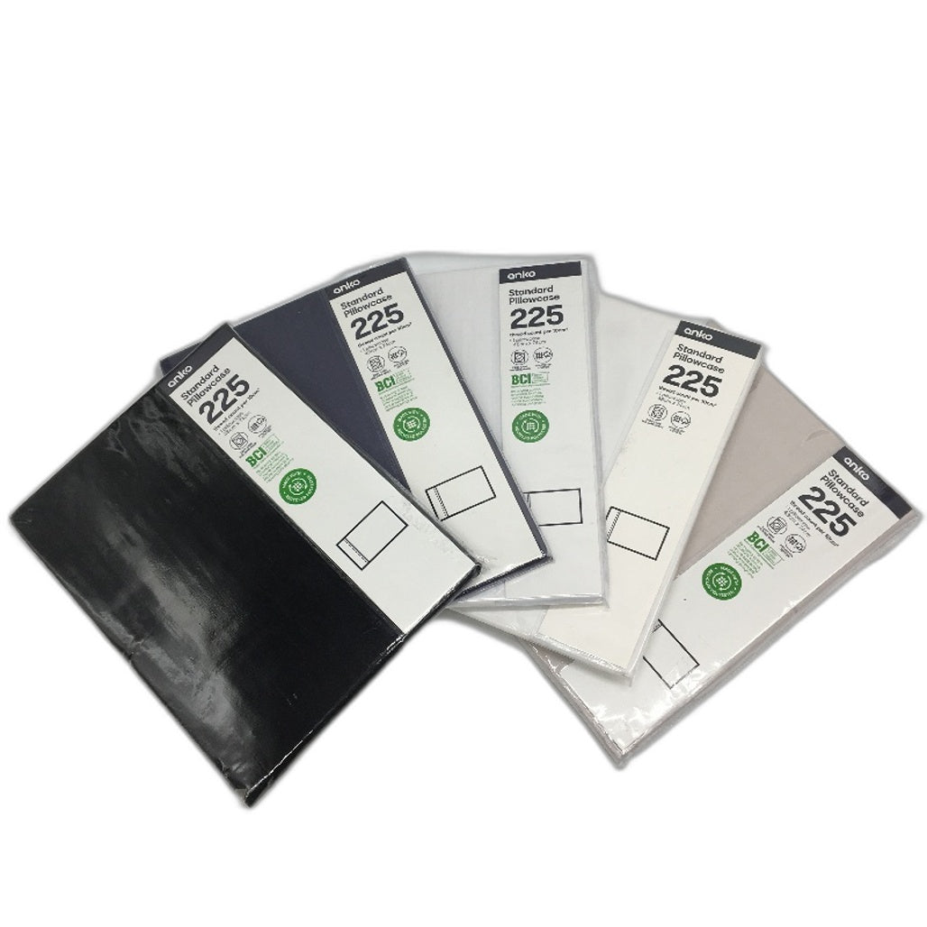 8 Piece 225 Thread Count Standard Pillow Cases Beige Black White Navy NEW