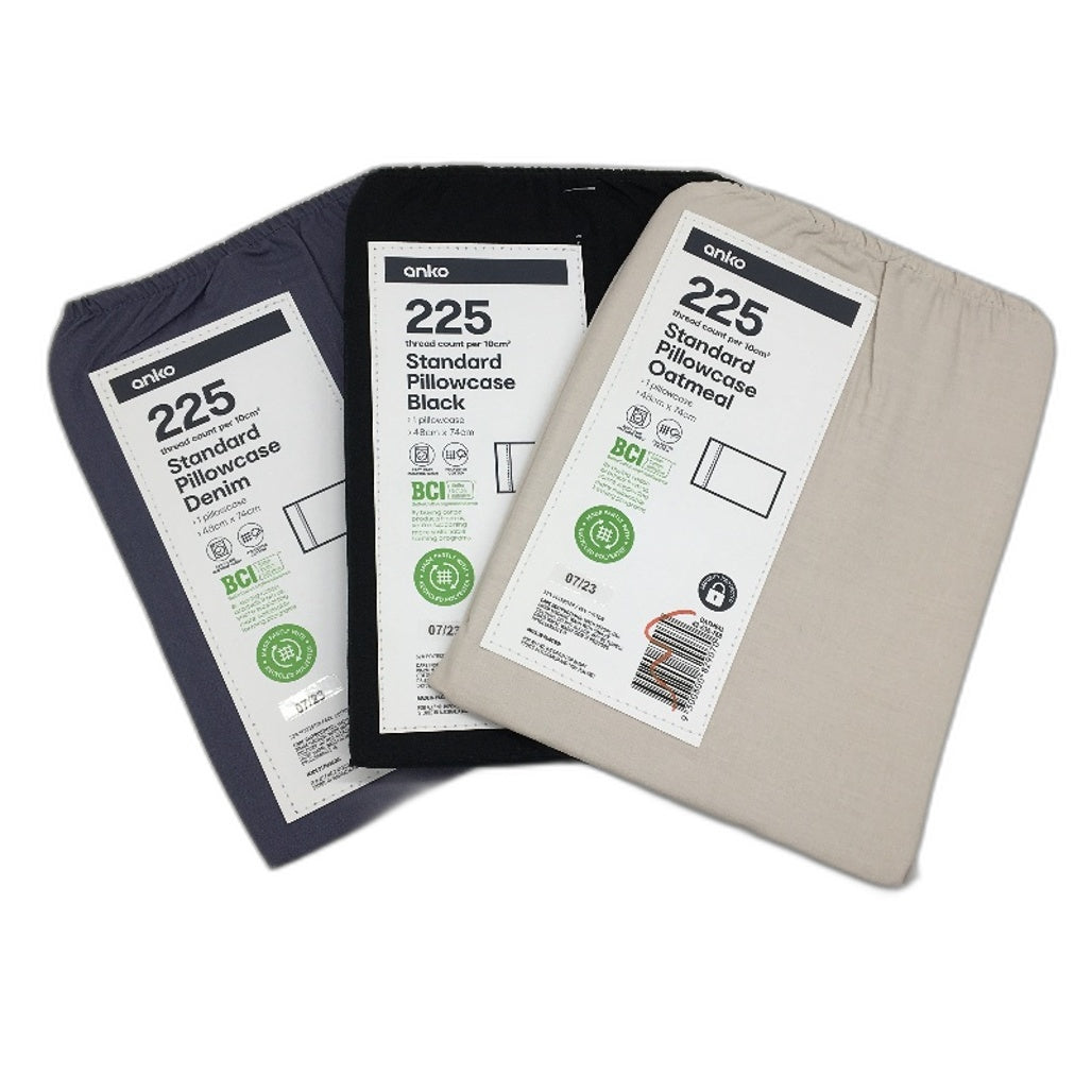 8 Piece 225 Thread Count Standard Pillow Cases Beige Black White Navy NEW